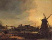Aert van der Neer Landscape with a Mill oil painting artist